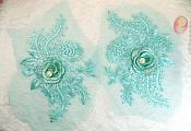 Teal 3D Embroidered Floral Venise Lace Mirror Pair With Pearl Applique 7" (ACT/GB531X)