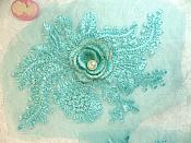 Teal 3D Embroidered Floral Venise Lace Mirror Pair With Pearl Applique 7" (ACT/GB531X)