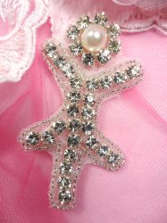 ACT/JB181/G Silver Beaded Crystal Rhinestone Pearl Applique