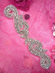 ACT/XR130/B Silver Beaded Crystal Rhinestone Applique UNCUT  7.5"