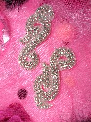 ACT/XR130/A Mirror Pair Silver Beaded Crystal Rhinestone Appliques CUT