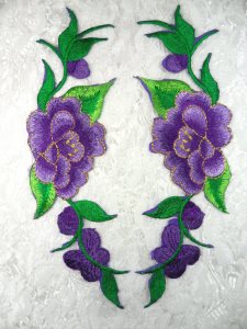 GB295 Embroidered Appliques Purple Floral Mirror Pair 8"