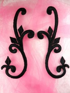 Embroidered Appliques Black Dance Costume Sewing Craft Supplies Mirror Pair Scroll 6" GB364X