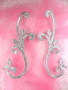Embroidered Appliques Silver Mirror Pair Scroll 6" GB364X