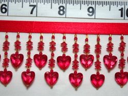 RMC23-rd  REMNANT  33"  Red Heart Valentine Beaded Fringe Sewing Trim