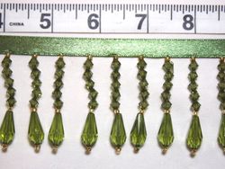 RMC2  (22" REMNANT)Olive Green Teardrop Beaded Fringe Sewing Trim 2"X22"