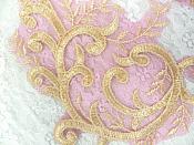 Embroidered Appliques Gold Fuschia Metallic Mirror Pair Designer Scroll Motifs 10" (BL100X)