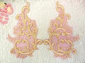 Embroidered Appliques Gold Fuschia Metallic Mirror Pair Designer Scroll Motifs 10" (BL100X)