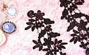 Embroidered Floral Applique Mirror Pair Black Clothing Patch Craft Motif 10" (BL106X)