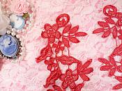 Embroidered Floral Applique Mirror Pair Brick Red Clothing Patch Craft Motif 10" (BL106X)