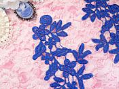 Embroidered Floral Applique Mirror Pair Blue Clothing Patch Craft Motif 10" (BL106X)