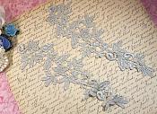 Embroidered Floral Applique Mirror Pair Light Gray Clothing Patch Craft Motif 10" (BL106X)