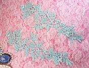 Embroidered Floral Applique Mirror Pair Mint Green Clothing Patch Craft Motif 10" (BL106X)