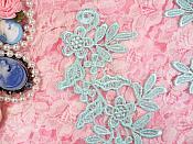 Embroidered Floral Applique Mirror Pair Mint Green Clothing Patch Craft Motif 10" (BL106X)