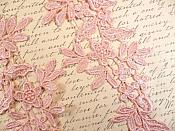 Embroidered Floral Applique Mirror Pair Peach Pink Clothing Patch Craft Motif 10" (BL106X)