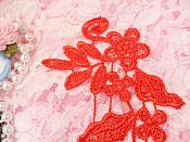 Embroidered Floral Applique Mirror Pair Red Clothing Patch Craft Motif 10" (BL106X)