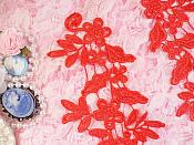 Embroidered Floral Applique Mirror Pair Red Clothing Patch Craft Motif 10" (BL106X)