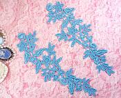 Embroidered Floral Applique Mirror Pair Turquoise Clothing Patch Craft Motif 10" (BL106X)