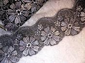 Embroidered Lace Trim Floral Black Silver 3" (BL110)