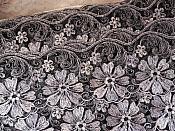 Embroidered Lace Trim Floral Black Silver 3" (BL110)