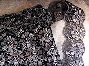 Embroidered Lace Trim Floral Black Silver 3" (BL110)