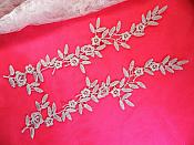 Embroidered Floral Applique Mirror Pair Light Silver Clothing Patch Craft Motif 12" (BL121X)