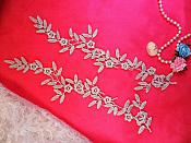 Embroidered Floral Applique Mirror Pair Light Silver Clothing Patch Craft Motif 12" (BL121X)