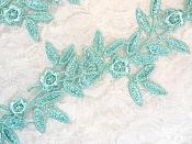 Embroidered Floral Applique Mirror Pair Mint Clothing Patch Craft Motif 12" (BL121X)