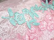 Embroidered Floral Applique Mirror Pair Mint Clothing Patch Craft Motif 12" (BL121X)