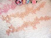 Embroidered Floral Applique Mirror Pair Pink Peach Clothing Patch Craft Motif 12" (BL121X)
