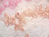 Embroidered Floral Applique Mirror Pair Pink Peach Clothing Patch Craft Motif 12" (BL121X)