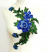 Embroidered Floral 3D Applique Blue Rose Patch Craft Motif 14.75" (BL123)