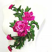 Embroidered Floral 3D Applique Pink Rose Patch Craft Motif 14.75" (BL123)