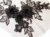 3D Embroidered Lace Applique Black Floral Venice Lace Patch 6.75" (BL124)