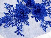 3D Embroidered Lace Applique Blue Floral Venice Lace Patch 6.75" (BL124)