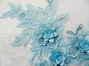3D Embroidered Lace Applique Light Turquoise Floral Venice Lace Patch 6.75" (BL124)