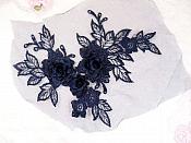 3D Embroidered Lace Applique Navy Floral Venice Lace Patch 6.75" (BL124)