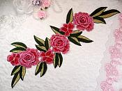 Embroidered Floral 3D Applique Fuschia Rose Patch Craft Motif 15" (BL125)