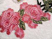 Embroidered Floral 3D Applique Pink Rose Patch Craft Motif 11.25" (BL126)