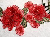 Embroidered Floral 3D Applique Red Pink Rose Patch Craft Motif 11.25" (BL126)