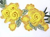 Embroidered Floral 3D Applique Yellow Rose Patch Craft Motif 11.25" (BL126)