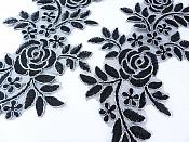 Embroidered Lace Appliques Black Silver Floral Venice Lace Mirror Pair 14" BL128X