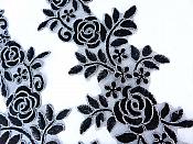 Embroidered Lace Appliques Black Silver Floral Venice Lace Mirror Pair 14" BL128X