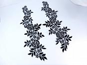 Embroidered Lace Appliques Black Silver Floral Venice Lace Mirror Pair 14" BL128X