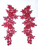 Embroidered Lace Appliques Burgundy Floral Venice Lace Mirror Pair Patch 14" BL128X