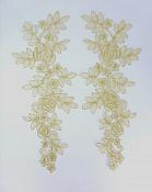 Embroidered Lace Appliques Champange Gold Floral Venice Lace Mirror Pair Patch 14" BL128X