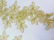 Embroidered Lace Appliques Champange Gold Floral Venice Lace Mirror Pair Patch 14" BL128X