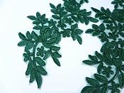 Embroidered Lace Appliques Hunter Green Floral Venice Lace Mirror Pair Patch 14" BL128X