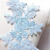 Embroidered Lace Appliques Light Blue Floral Venice Lace Mirror Pair Patch 14" BL128X