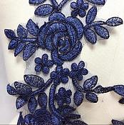 Embroidered Lace Appliques Navy Blue Floral Venice Lace Mirror Pair Patch 14" BL128X